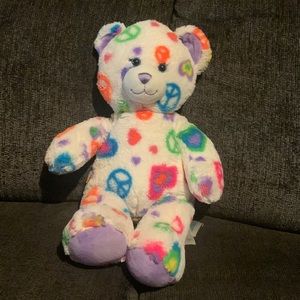 BUILD A BEAR Rainbow Hearts Teddy 16" Colorful So Soft Plush Stuffed Bear Peace